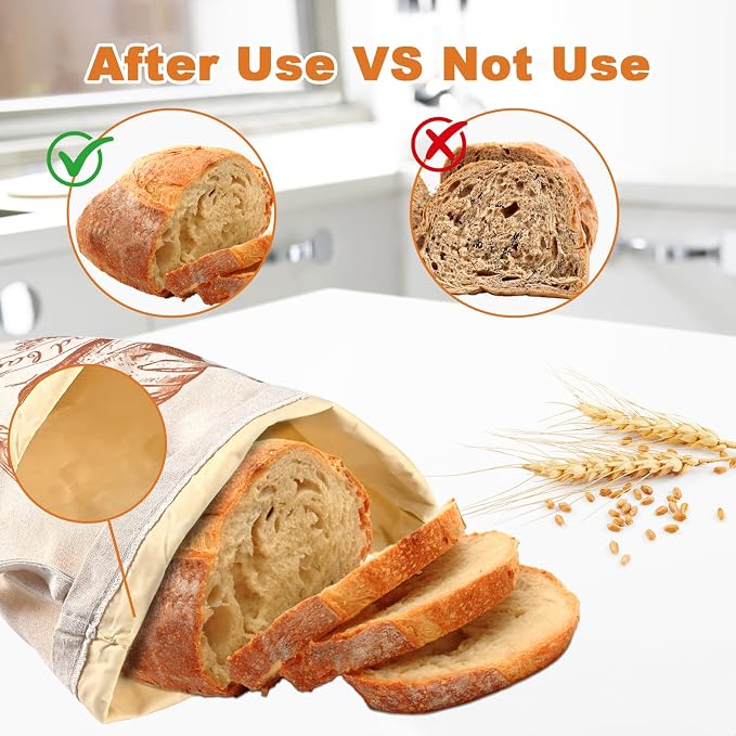 Bread Bags for Homemade Sourdough Bread, Reusable Beeswax Bags for Sourdough, 2 Pack Large Linen Bread Bags and 20 Paper Sleeves for Sourdough Baked Food Storage & Gifts