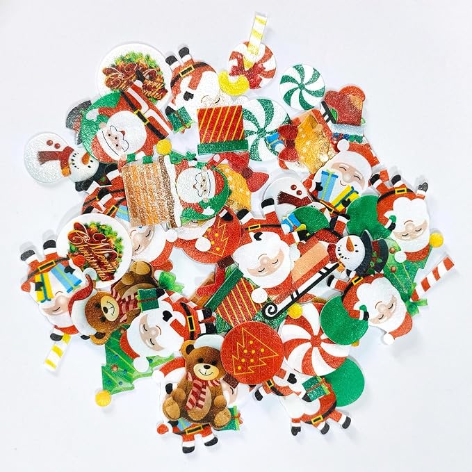 Edible Christmas Cake Decorations, 60 Pcs Wafer Paper Cupcake Toppers with Santa Snowman Tree - for Gingerbread House & Holiday Party Treats Xmas Festival