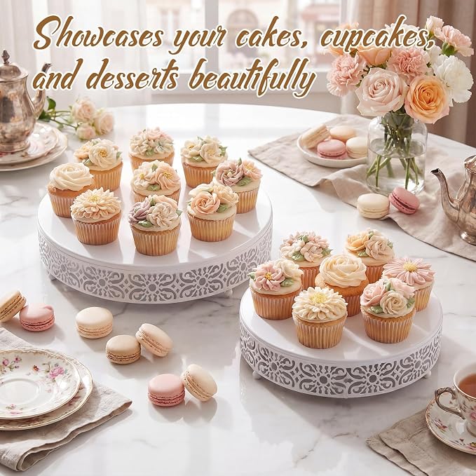 Wenqik 2 Pcs White Metal Cake Stand, 14" 16" Large Round Cupcake Stand Dessert Table Display Set Cake Holder for Wedding Birthday Party Bridal Shower Anniversary Table Decoration
