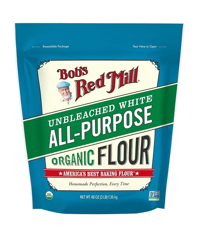 Bob's Red Mill Organic All Purpose Unbleached Flour, 3 Pound (Pack of 4) - Non-GMO, Vegan, Unbromated, Unenriched
