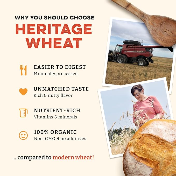 Sunrise Flour Mill Heritage Organic Bread Flour Blend - 5 lbs | Organic Unbleached Bread Flour Easy to Digest with Less Bloating | High Protein, Superior Baking | Smooth, Nutty Flavor