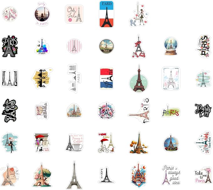 100Pcs Eiffel Tower Stickers for Water Bottle and Laptop - Eiffel Tower Party Supplies & Decorations, Waterproof Vinyl Decals, Paris and Travel Stickers, Gifts for Women & Men