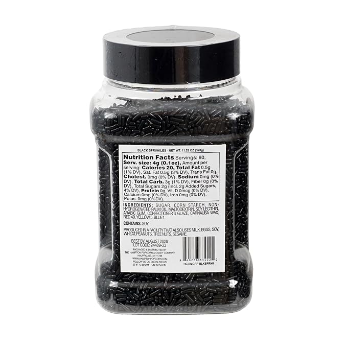 Black Sprinkles Jimmies 11.28 oz, Black Sprinkles For Cake Decorating, Cake Sprinkles, Sprinkles For Baking, Ice Cream & More, The Hampton Candy Company
