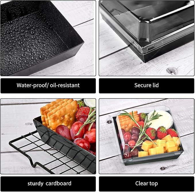 Ocmoiy Small Charcuterie Boxes with Clear Lids, To Go Paper Disposable Food Containers, 5 Inches Bakery Dessert Boxes for Sandwich, Cookie, Pastry, Cake Slice (Black, 100ct)
