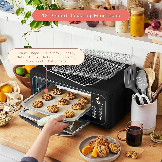 Infrared Air Fry Toaster Oven 9 Slice, 1800W Countertop Oven with Convection & Air Fry Functions, Digital Touch Display, Multi Cooking Modes for Baking, Broiling & Reheating (Black Sesame)