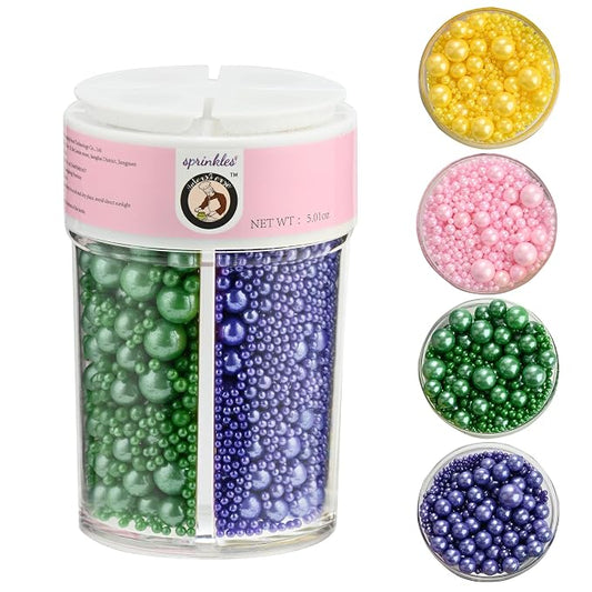 Homankit Edible Pearl Sprinkles for Baking, Purple Yellow Green and Pink Sugar Pearls Cake Decorations for Cupcake Toppers Cookie Decorating Birthday Party Wedding Mardi Gras Christmas Supplies