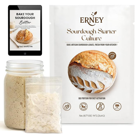 ERNEY Dehydrated Sourdough Starter for Bread Making - Perfect Rise Sourdough Bread Flour with Instruction - Versatile Homemade Pastry Flour Perfect for Artisan Loaf Pizza Muffins - 1 pack