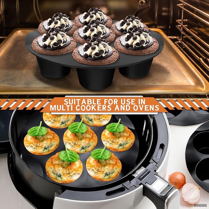 Silicone Muffin Pan - Silicone Cupcake Molds for Baking Egg Bites Mold Nonstick 7 Cups Air Fryer Muffin Pan for Baking Egg Bite, Mini Cupcake, Chocolate and Quiche | Easter Dessert Baking Accessory