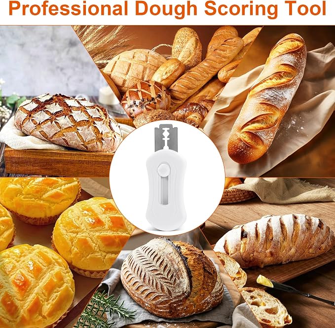 Bread Lame Dough Scoring Tool Set, Professional Sourdough Scoring Tool & Bread Scorer with 5 Razor Blades, Finger Protectors Bread Razor for Artisan Baking White
