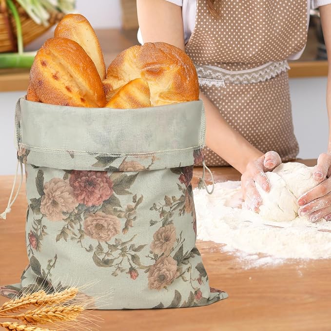3-Pack Reusable Linen Bread Bags - Extra Large Eco-Friendly Bread Storage & Proofing Covers, Ideal Christmas Gift for Bakers, Homemakers & Sustainable Kitchen