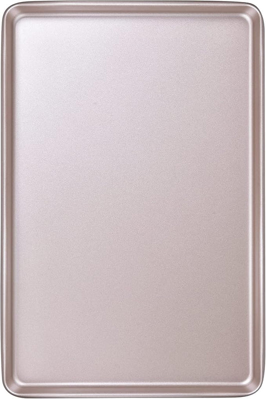 0.8mm 17-Inch Half Sheet Baking Pans,0.8mm Durable Non-Stick Carbon Steel Baking Sheet for Oven,Cookie Sheet Pan for Roasting Meat Bread Jelly Roll 17.52" x 11.73" x 0.91" (Champagne Gold)
