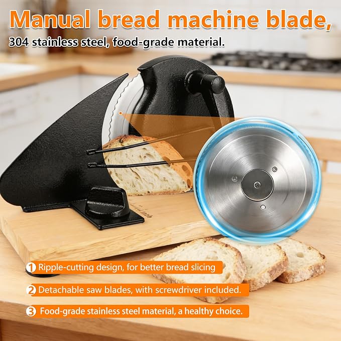 𝐔𝐩𝐠𝐫𝐚𝐝𝐞 Bread Slicer for Homemade Sourdough Bread, Black, Manual Adjustable Width, Stainless Steel Blade Metal Guide Rail,Create Perfect Slicefor Sourdough Bread Sandwich,10 Years Warranty