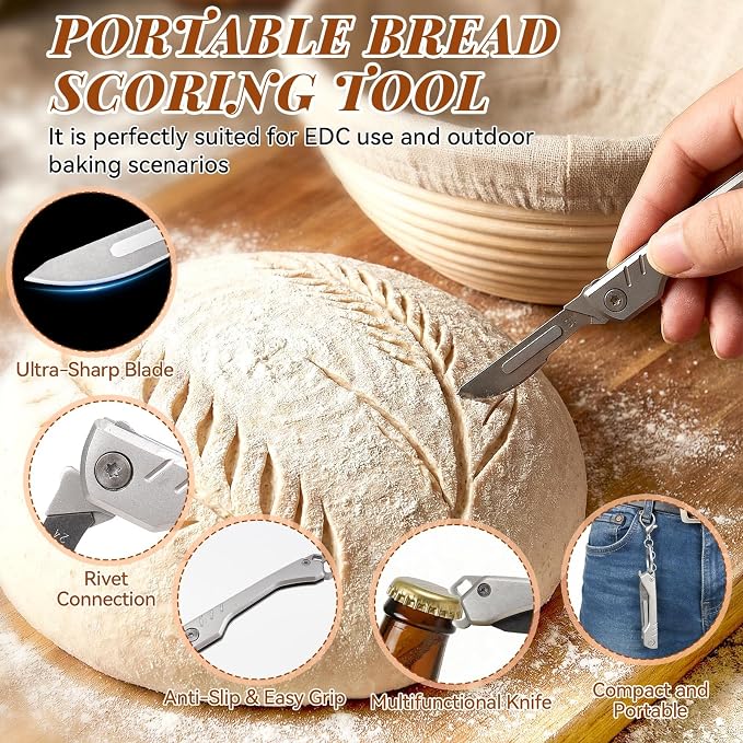 Dough Scorer Knife Folding Bread Scorer Tool with Extractable Blade Dough Scoring Tool Kit for Baking