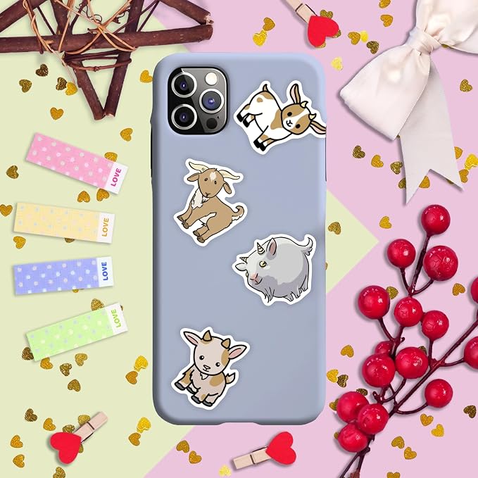 100Pcs Cute Goat Stickers for Water Bottle and Laptop - Goat Party Supplies & Decorations, Farm Animal Stickers, Waterproof Vinyl Decals, Gifts for Women & Men