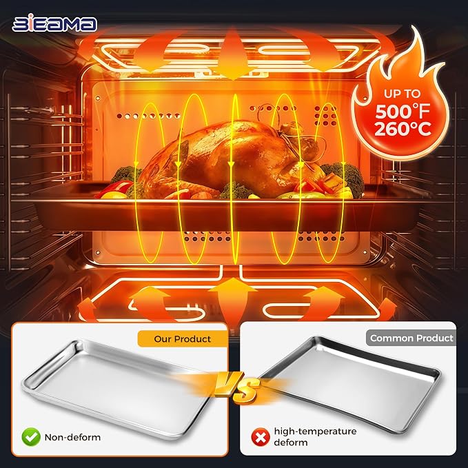 BIEAMA Aluminum Baking Sheet Set of 4, 2 Half Sheet Pans & 2 Quarter Size, Commercial Heavy Duty Cookie Sheets for Oven