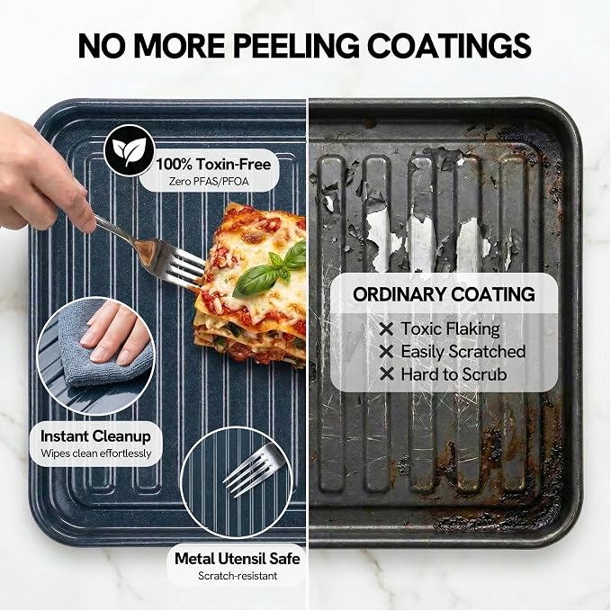 VAL CUCINA 26.3 QT Non-Toxic Enamel Interior Air Fryer Toaster Oven Combo, 10-in-1 Convection Countertop Oven with Infrared Heating, Fits 12" Pizza & 6 Slice Toast, Easy Clean Enamel Baking Pan