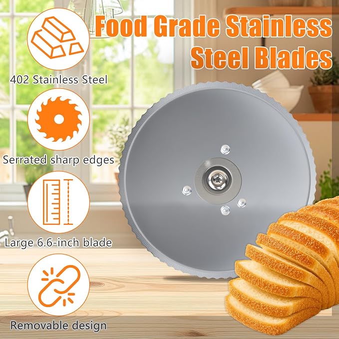 Manual Bread Slicer for Homemade Sourdough Bread with Strong Suction Base | 0-0.75" Adjustable Thickness, 402 Stainless Steel Blade, Beech Wood Base, Homemade Bread Toast Bagel Cutter