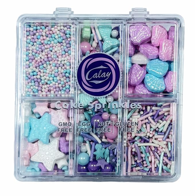 Sentovac Edible Mermaid Shell Jimmies Mixing Sprinkles for Cake Decorating Cupcake Cookie and Ice Cream Topper Decorations 2.75oz