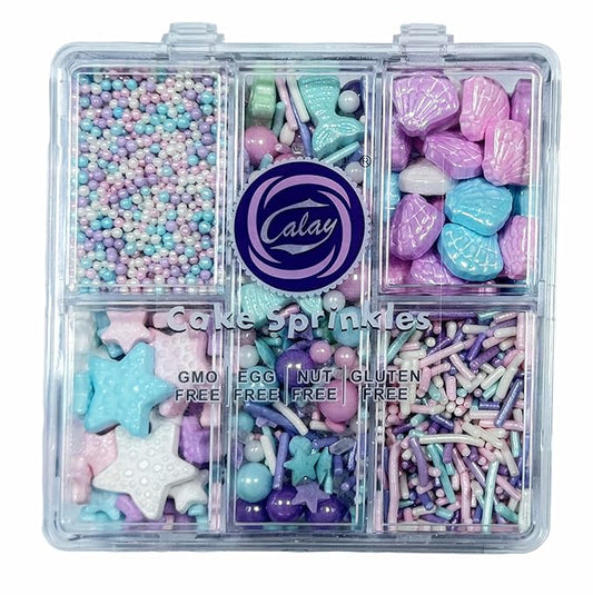 Sentovac Edible Mermaid Shell Jimmies Mixing Sprinkles for Cake Decorating Cupcake Cookie and Ice Cream Topper Decorations 2.75oz