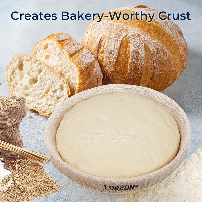 Lorzon 6 Pack Bread Proofing Basket Cover, 10 Inch Round Banneton Liner, Linen Sourdough Bowl Covers for Bread Rising