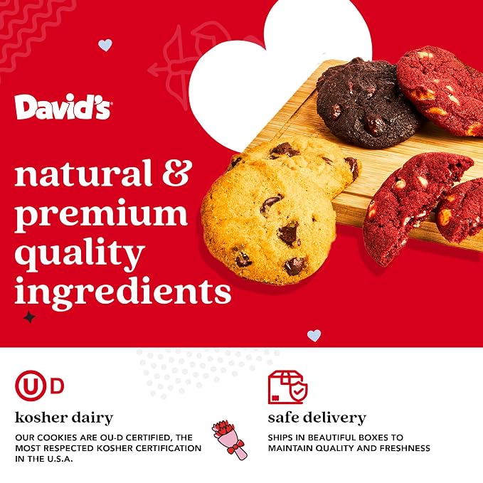David's Cookies Mini Cookie Sampler in Love Tin, 14 oz Fresh Baked Assorted Bite Size Cookies, Chocolate Chip, Chocolate White Chip & Red Velvet, Gourmet Sweet Treat for Couples Friends