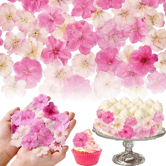 80 Pcs 2 Kinds Natural Pressed Dried Edible Flowers for Cake Topper Decoration - Pink Mix Sakura, Cherry Blossoms for Cupcake Toppers, Cocktails, Resin Jewelry, DIY Crafts