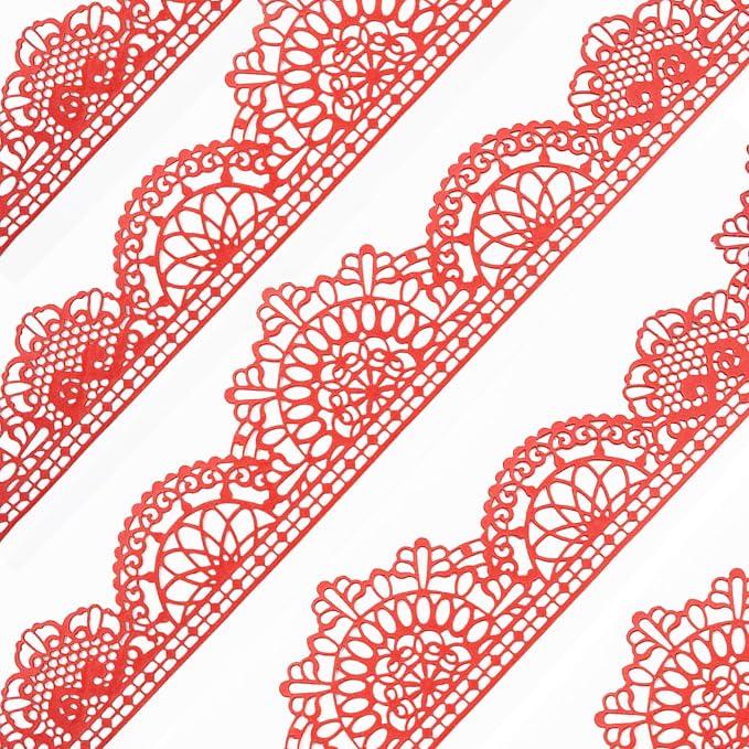 Large Pre-Made Ready to Use Edible Cake Lace Trim Variation Red 14-inch 10-Piece Set