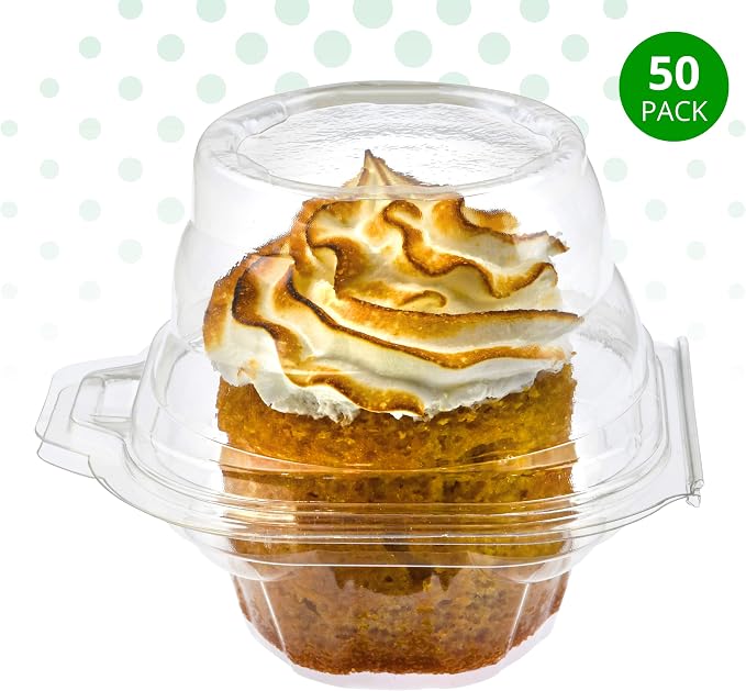 Green Direct Clear Cupcake Individual Containers | Stackable Cupcake Holders With Lid | Airtight Cupcake Boxes Disposable BPA Free Pack of 50
