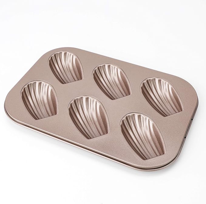 Beasea 3 Pack Madeleine Pans, 10x7 Inch 6 Cavity Nonstick Cat Shaped Cake Cookies Pan Carbon Steel Madeleine Mold Shell Madeline Pan