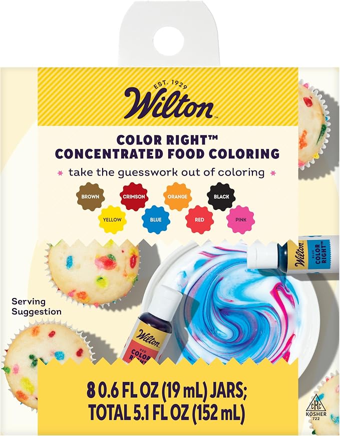 Wilton Color Right Performance Food Coloring, Ultra-Concentrated Liquid Gel Colors for Icing, Fondant & Cake Batter, 8-Count Pack