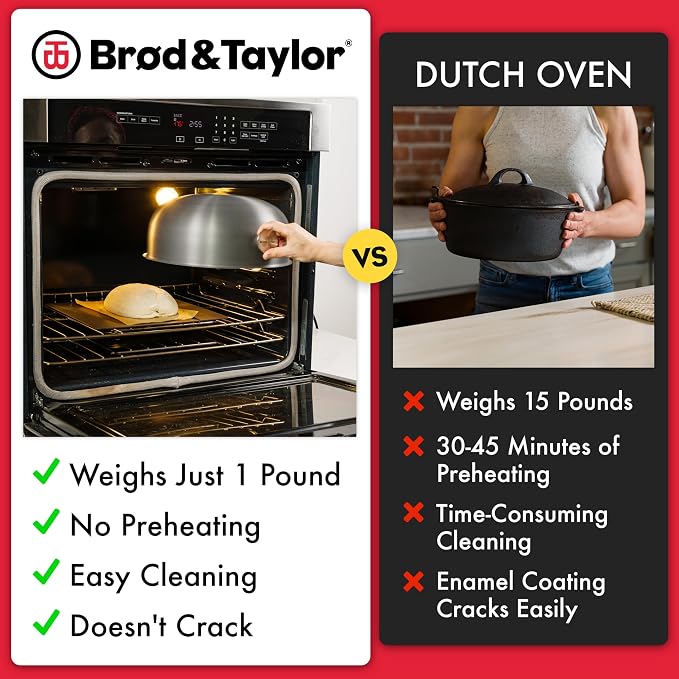 Brod & Taylor Ultralight Baking Shell for Sourdough Bread (Batard) – No Preheating Needed for Crispy Crust and Even Baking