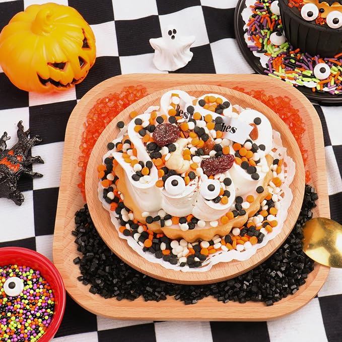 Halloween Sprinkles Edible, 5oZ Fall Eyeball Sprinkles for Cake Decorating with White Black Orange Confetti Nonpareils Jimmies and Sugar, Cupcakes Cookie Ice Cream Baking Toppings