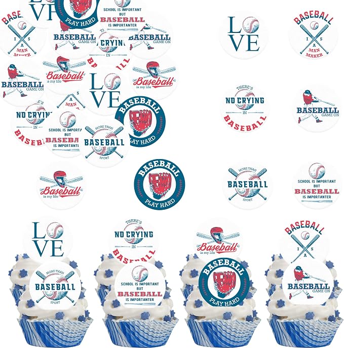 36pcs Edible Baseball Cupcake Toppers Wafer Ppaer Baseball Cake Decorations for Sports Ball Game Theme Baby Shower Birthday Party Cake Decorations Supplies