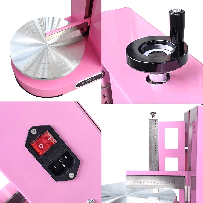 Semi Automatic Birthday Cake Smoothing Coating Machine, AC110V 4-14in Cake Cream Spreading Machine, Cakes Decorating Cream Coating Machines Turntable with Graduated Scraper, Baking Supplies (Pink)
