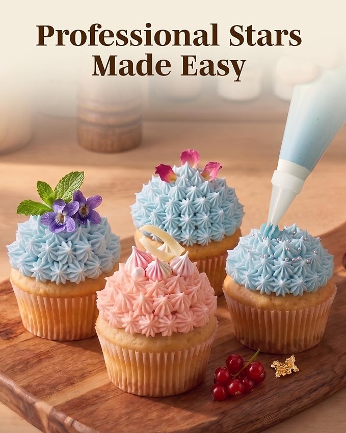 Reusable Plastic Piping Tips Standard Size Star Tip #19 100 Pack with 2 Couplers Star Icing Nozzle for Cake Decoration, Dessert Design Baking Supplies and Piping Bags Base Ø 0.75"Height 1.25"