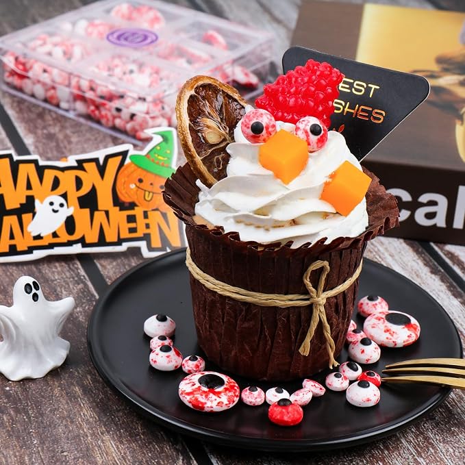 Halloween Sprinkles Edible Candy Eyes, 130g/4.6oz Bloody Red Eyeball Sprinkles for Decorating, Cupcake, Ice Cream, Donuts toppers 7mm 1cm 2cm