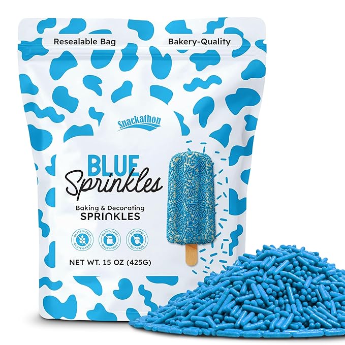 Snackathon Blue Sprinkles for Baking & Decorating, 15 oz Vibrant Blue Jimmies in Resealable Pouch – Gluten Free Sprinkles for Ice Cream Toppings, Cakes, Cupcakes & Desserts