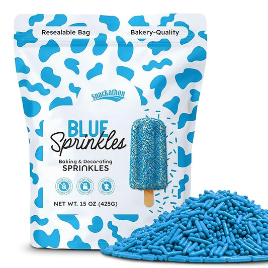 Snackathon Blue Sprinkles for Baking & Decorating, 15 oz Vibrant Blue Jimmies in Resealable Pouch – Gluten Free Sprinkles for Ice Cream Toppings, Cakes, Cupcakes & Desserts