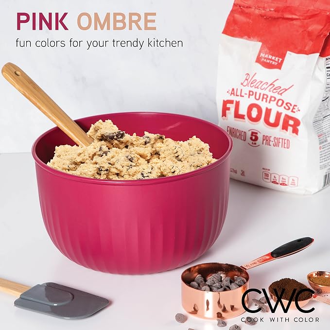 COOK WITH COLOR Prep Bowls with Lids- Wide and Deep Nesting Plastic Small Mixing Bowl Set with Lids, 8 Piece Set - Deep Bowls, Rose
