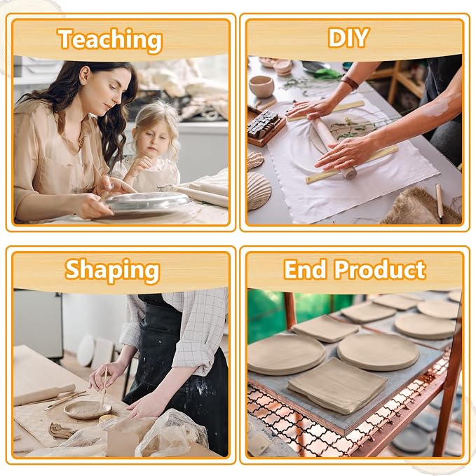Sasylvia 20 Pcs Clay Pottery Rolling Pin Guides Wood Teaching Rolling Mud Stick Guide Set Polymer Clay Depth Thickness Guide Pottery Mudboard Tools (5 Size,Wood Color)