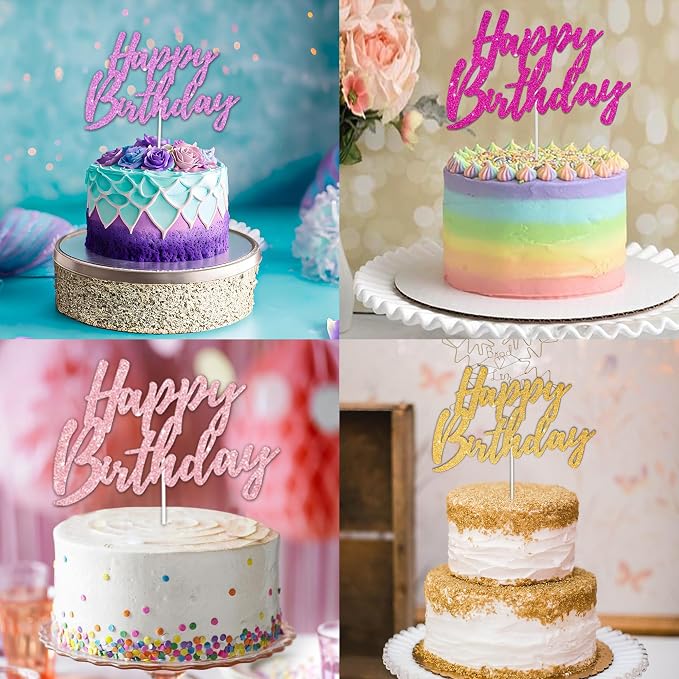 BEISHIDA Happy Birthday Cake Topper - Hot Pink Glitter, Perfect for Girl's Women's Birthday Parties, Reusable Keepsake