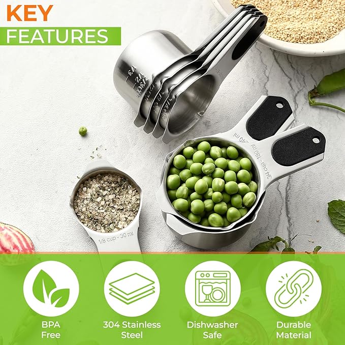 Spring Chef Dual Sided Magnetic Measuring Spoons Set, Desert Sunset, Set of 8 & Stainless Steel Magnetic Measuring Cups, Set of 7, Black - 2 Product Bundle