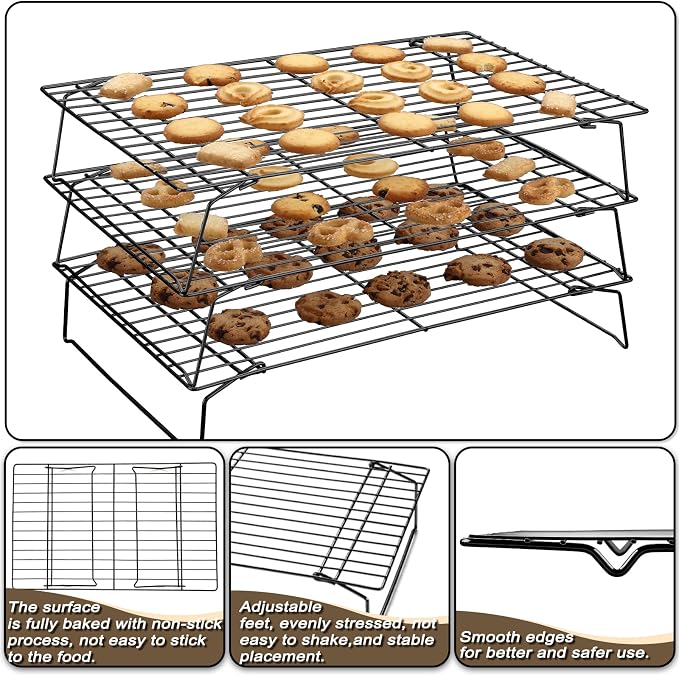 Pleafind 3 Pieces Stackable Cooling Rack Set, 16 x 10 Inch Stainless Steel Roasting Rack, Cooling Racks for Cooking, Baking, Roasting, Grilling, Oven and Dishwasher Safe