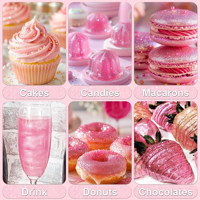 Pink Edible Glitter - 5g Food Grade Cake Decorating Shimmering Glitter, Edible Sprinkle Luster Dust for Drinks, Chocolates, Fondant, Strawberries, Cupcakes, Candy, Easter Cookie - Vegan