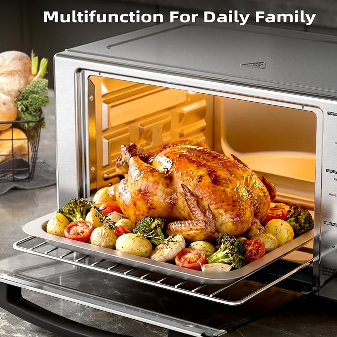 Crzoe Countertop Toaster Oven, Kitchen Convection Air Fryer Toasters Combo, Medium Capacity, 7-in-1 Functions, 60-Minute Timer, 0.78 Cubic Feet, Stainless Steel Finish