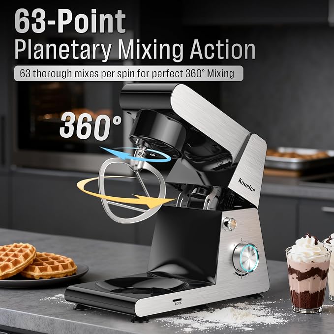 6.5QT Tilt-Head Stand Mixer, Heavy Duty Pro 10-Speed Electric Mixer, Stainless Steel Cladding & Bowl with Dough Hook, Wire Whisk and Flat Beater for Home Baking, Bread, Cake, Pizza Dough
