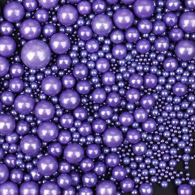 Purple Sprinkles for Cake Decorating, 130g/4.6oz Edible Purple Pearl Sprinkles Mix, Sugar Candy Pearls for Baking, Cookie Decorations and Cupcake Toppings, Wedding Party Halloween Supplies