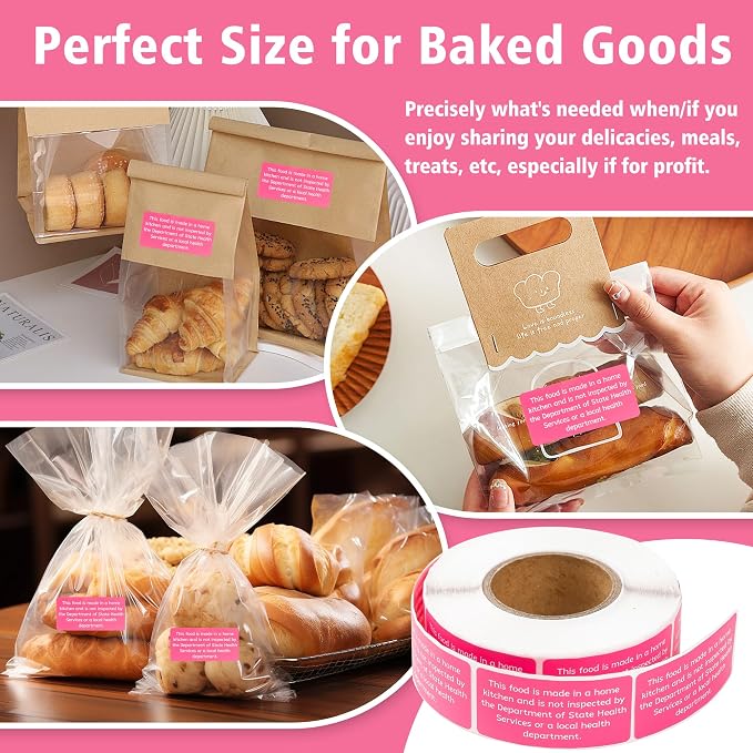 500 Count Cottage Food Law Labels Stickers, 2x1 Inch Made in a Home Kitchen Labels, Pink Cottage Law Labels for Homemade Bakery, Canning, Farmers Market Packaging, Home Kitchen (Pink-500, 2 x 1 Inch)