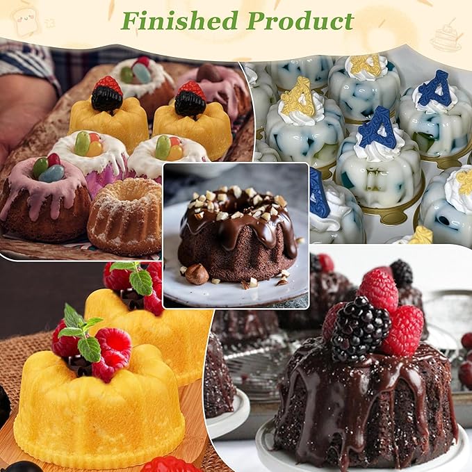 Zorazio 3Pcs Silicone Fluted Tube Cake Pan, Non-stick Mix Mini Baking Mold for Cupcake Cornbread Brownie Jello, 6-Cavity Fluted Tube Cake Pan