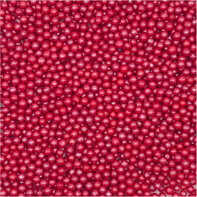 NCS Red Shimmer 4mm Edible Sugar Pearls Sprinkles – Cupcake, Cake, Cookie & Baking Decorations, 7 oz